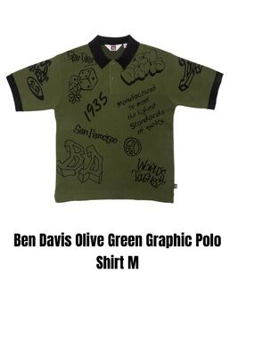 Ben Davis Olive Green Graphic Polo Shirt Size M